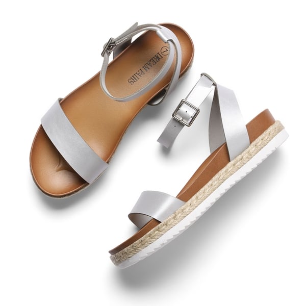 Open Toe Ankle-Strap Espadrille Platform Sandals - SILVER PU - 2